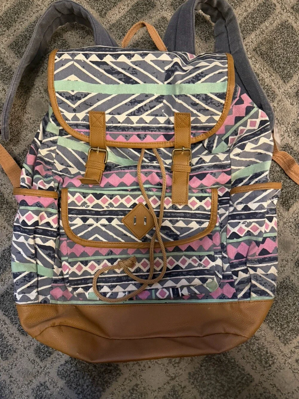 Madison & Dakota Southwestern Aztec Tribal Backpack Blue Purple Green Preowned